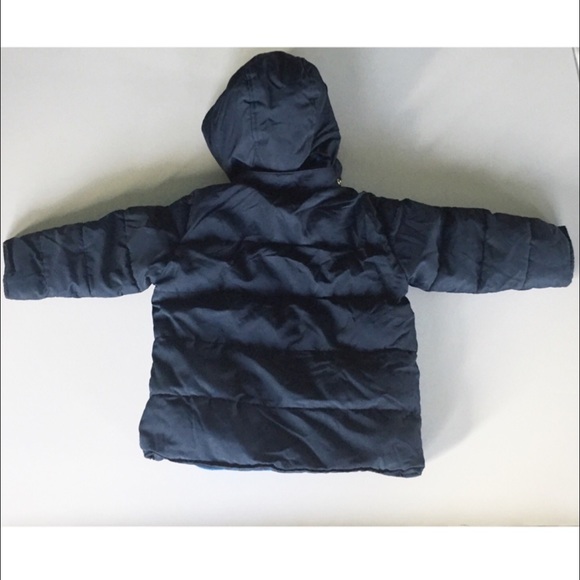 3T Old Navy Blue Puffy Coat with Fleece Lining and Detachable Hood - Picture 2 of 4